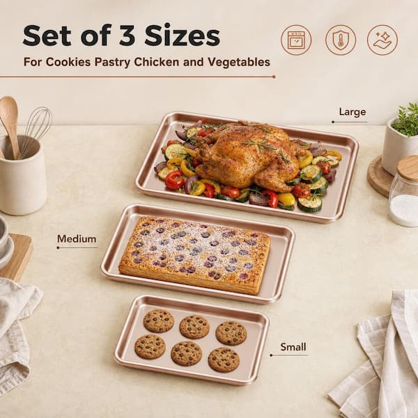 Wudkey Baking Sheet Pan Set of 3, Commercial Cookie Sheets for