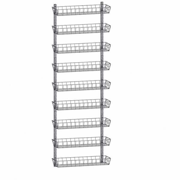 Adjustable 9-Tier Wall Mount Spice Rack Organizer with Dual-Use Shelves, Silver