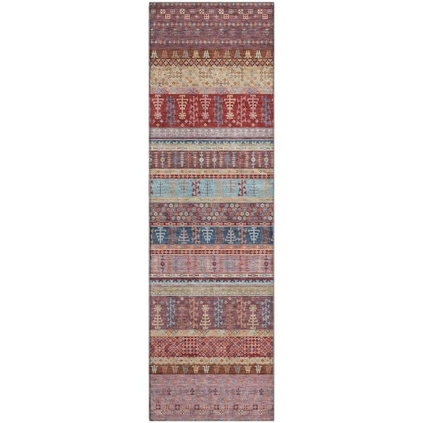 Mayfield Premium Machine Washable Abstract AMF2160 Red 2 ft. x 7 ft. Runner Rug
