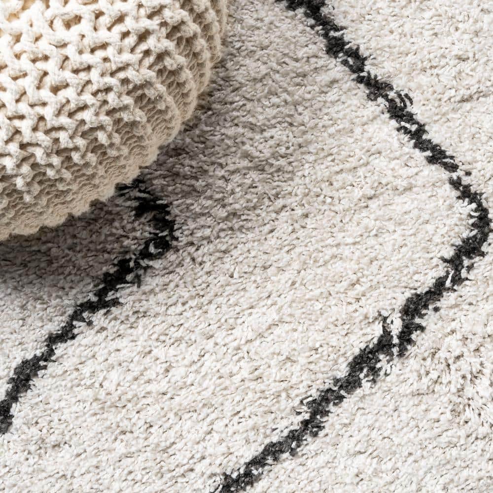 Vintage Moroccan Diamond Shag 8' x 10' Area Rug in Gray and Ivory