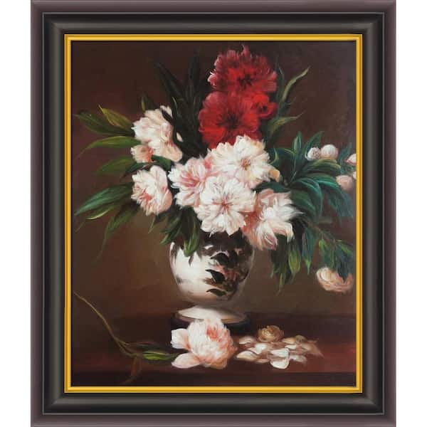 LA PASTICHE Peonies In A Vase by Edouard Manet Opulent Framed Abstract Oil Painting Art Print 26 in. W. x 30 in.