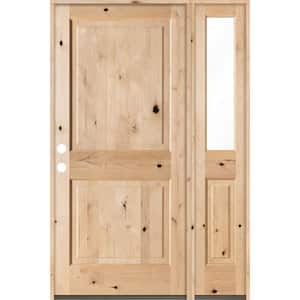 56 in. x 80 in. Rustic Knotty Alder Right-Hand/Inswing Clear Glass Unfinished Square Top Wood Prehung Front Door w/RHSL