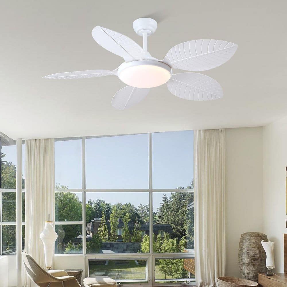 48 in. Indoor/Outdoor White 5 ABS Tropical Palm Leaf Blades Downrod Ceiling Fan with LED Light and Remote Included price history on PriceWatchPro