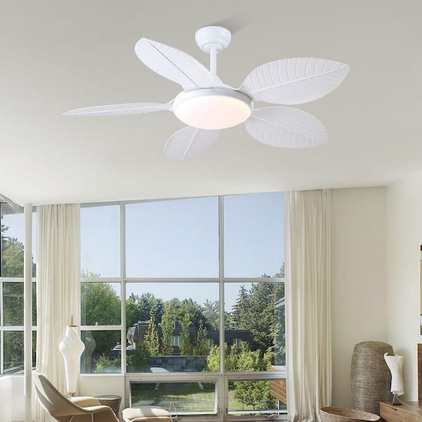 48 in. Indoor/Outdoor White 5 ABS Tropical Palm Leaf Blades Downrod Ceiling Fan with LED Light and Remote Included