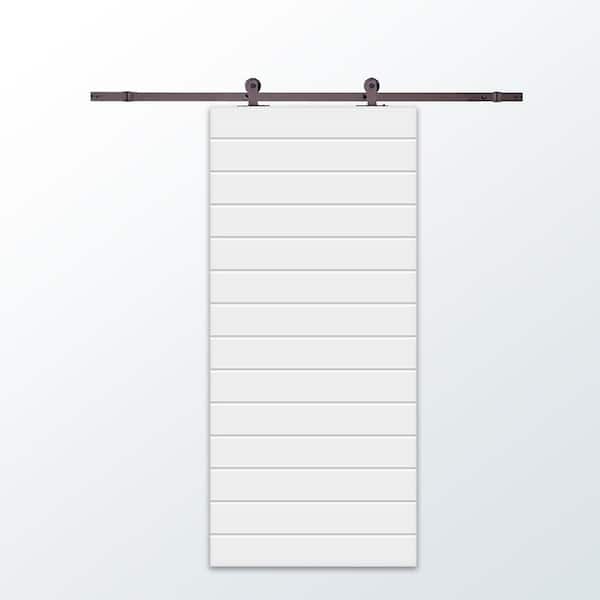 CALHOME 30 in. x 80 in. White Painted Composite MDF Paneled Interior Sliding Barn Door with Hardware Kit