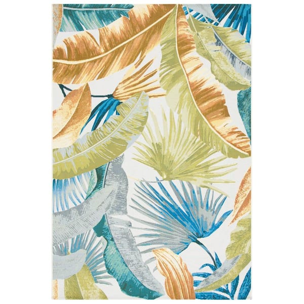 Barbados Gold/Green 10 ft. x 12 ft. Tropical Leaf Indoor/Outdoor Area Rug
