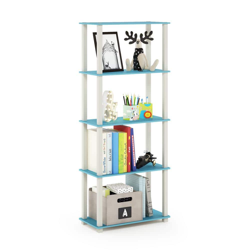 Light Blue and White 5-Tier MDF and PVC Display Shelf