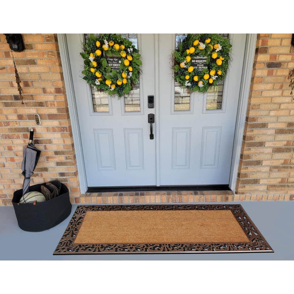 Large Beige and Brown Coir Outdoor Doormat with Rubber Backing
