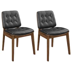 Redbridge Natural Walnut and Black Faux Leather Tufted Back Side Chairs Set of 2