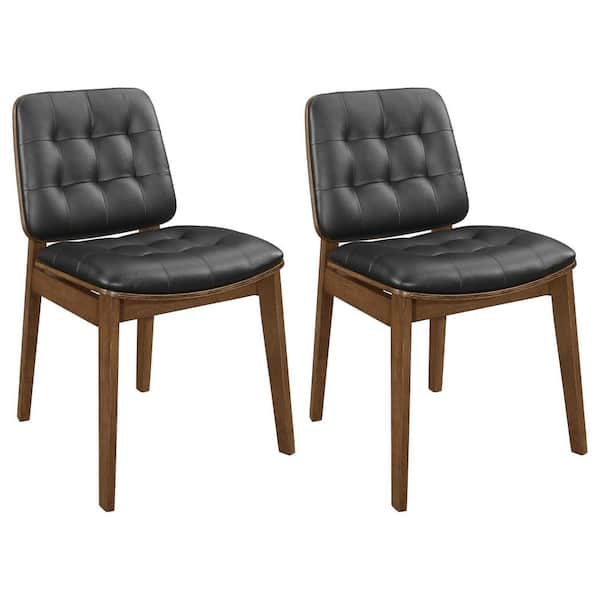 Coaster Redbridge Natural Walnut and Black Faux Leather Tufted Back Side Chairs Set of 2