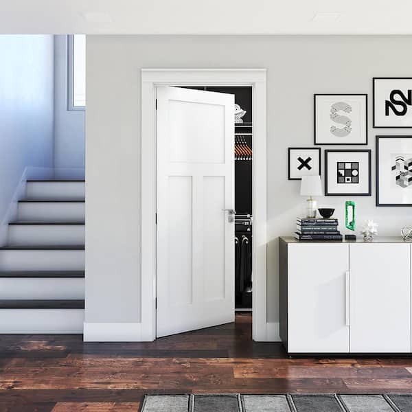 30 in. x 80 in. x 1-3/8 in. Shaker White Primed T-Shape 3-Panel Solid Core Wood Interior Slab Door