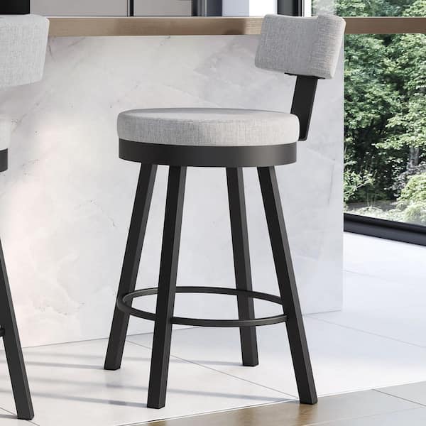 Morgan 26.625 in. Grey White Polyester / Black Metal Swivel Counter Stool