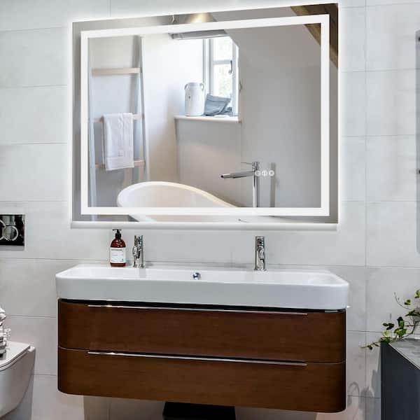 36 in W x 48 in H Rectangular Frameless Wall Mount 3 Colors Dimmable Anti-fog LED Bathroom Vanity Mirror Memory