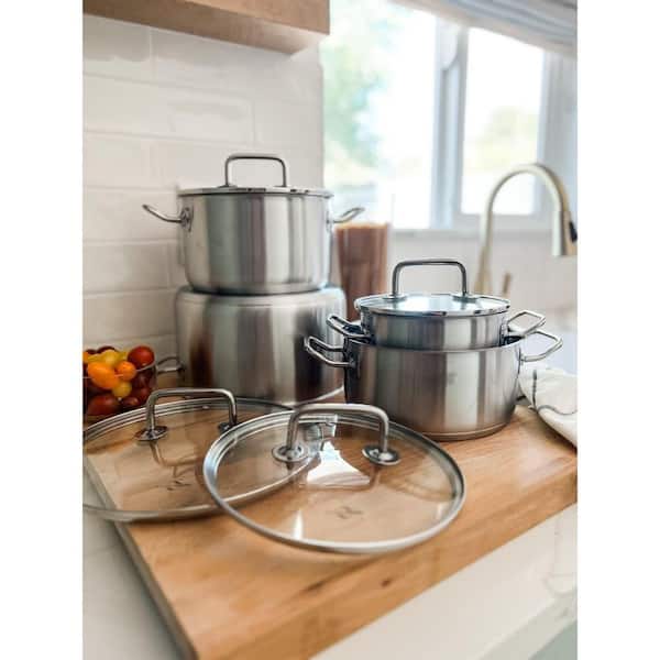 Cuisinart Classic 8pc Stainless Steel Cookware Set with Brushed Gold  Handles Matte White