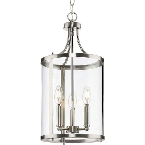 Progress Lighting Gilliam 10 in. 3-Light Brushed Nickel Hall Shaded Foyer Light