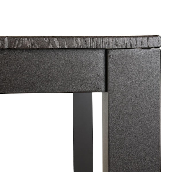 Rectangular Composite Outdoor Dining Table Woodgrain Top Patio Side Table with Adjustable Foot Pads