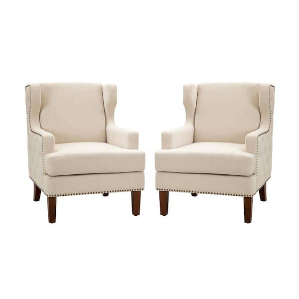 JAYDEN CREATION Dario Ivory Armchair with Nailhead Trim Set of 2