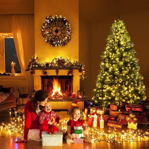 7 ft. Pre-Lit PVC Artificial Christmas Tree Hinged 700 LED Lights Metal Stand