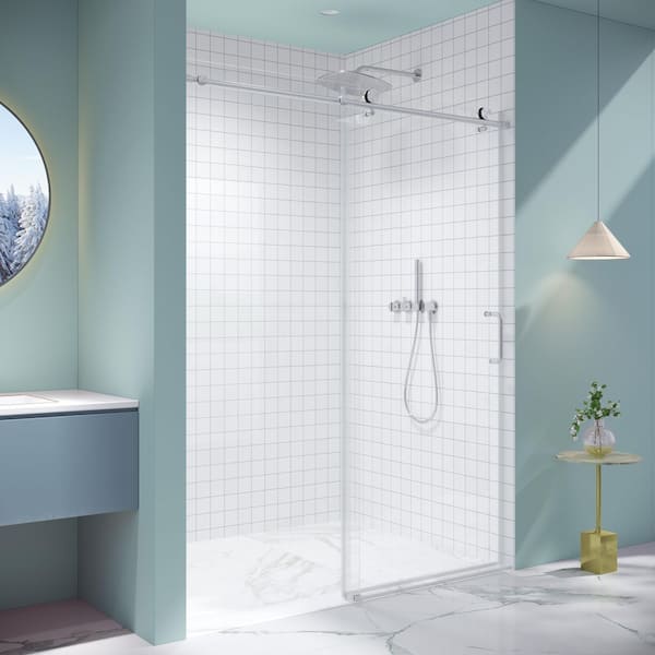 60 in. W x 76 in. H Single Sliding frameless Bypass Bathroom Shower Door with 1/4 in. Tempered Glass in Brushed Nickel