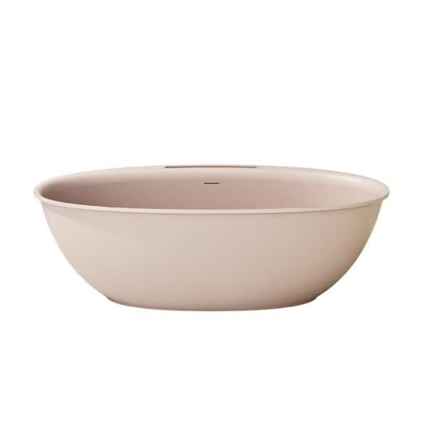 66.93 in. x 33 in. Flatbottom Solid Surface Freestanding Soaking Bathtub with Discreet Towel Slot in Desert Rose