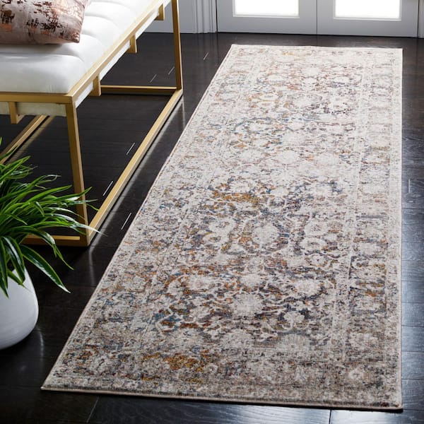 Limitee 3 ft. x 8 ft. Gray/Beige Distressed Ornate Runner Rug