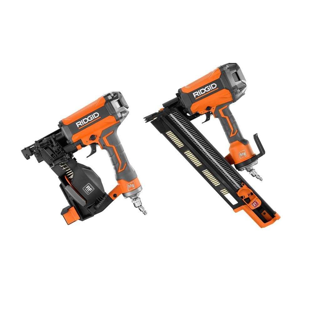 RIDGID Pneumatic 21° 31/2 in. RoundHead Framing Nailer and 15° 13/4