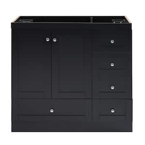 35 in. W x 17.7 in. D x 33.5 in. H Bath Vanity Cabinet without Top in Black with 4-Drawers and Storage Cabinet