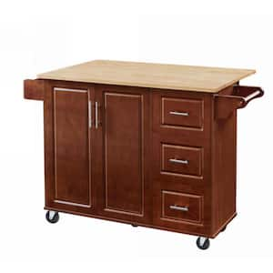 Brown Kitchen Cart with Drawers Drop Leaf Locking Casters Shelf Spice Rack Wheels