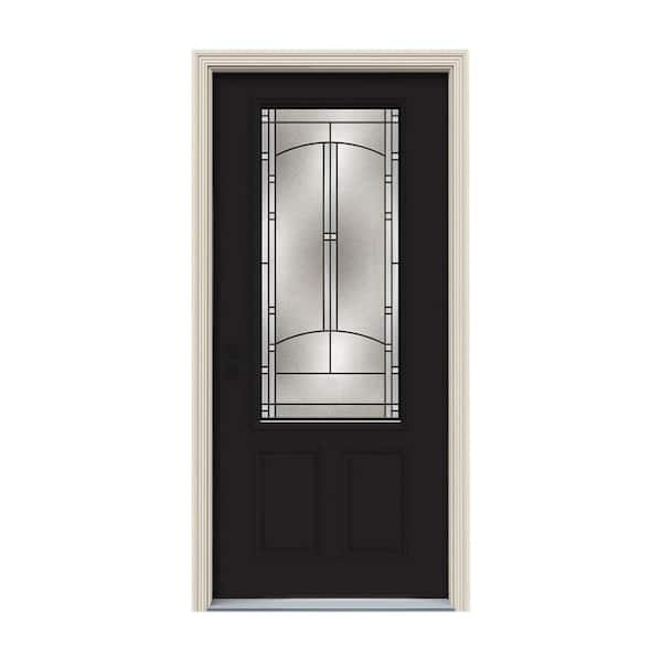JELD-WEN 32 in. x 80 in. 3/4 Lite Idlewild Black Painted Steel Prehung Right-Hand Inswing Front Door w/Brickmould