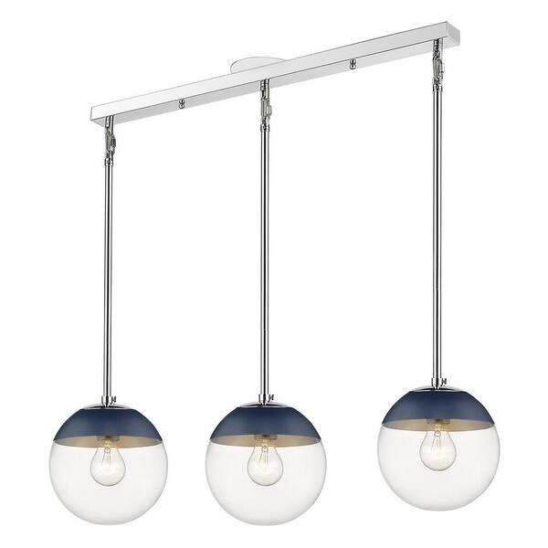 Golden Lighting Dixon Linear Pendant in Chrome with Clear Glass and Navy Cap