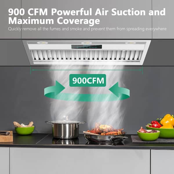 30 in. 900 CFM Ductless Insert Range Hood in Sliver Stainless Steel Insert  Range Hood with 4 Speed Exhaust Fan W1025-BU30 - The Home Depot