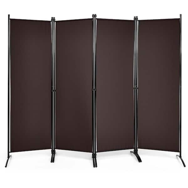 Costway 5.6ft Brown 4-Panel Room Divider Folding Fabric Privacy Screen with Steel Frame