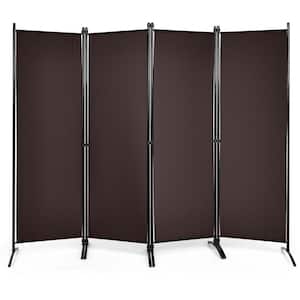 5.6ft Brown 4-Panel Room Divider Folding Fabric Privacy Screen with Steel Frame