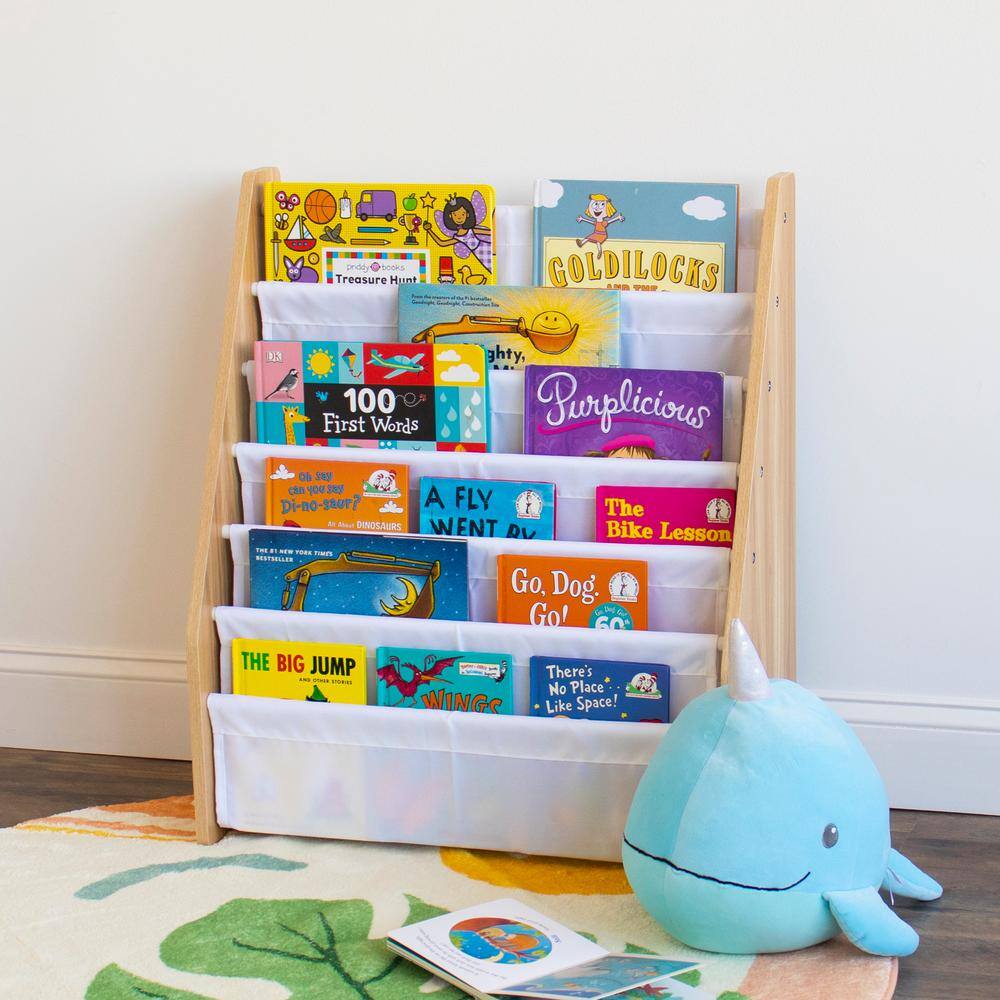 Kids' White and Natural 6-Tier Fabric Book Rack
