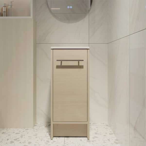 UPIKER 12 in. W x 18.1 in. D x 29.6 in. H Single Sink Freestanding Bath Vanity in Plain Light Oak with White Sintered Stone top