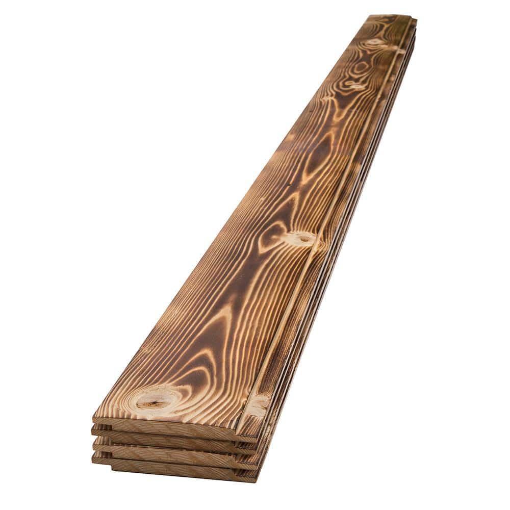 UFP-Edge in. x in. x ft. Charred Wood Natural Pine Shiplap Board  (4-Pack) 291254 The Home Depot