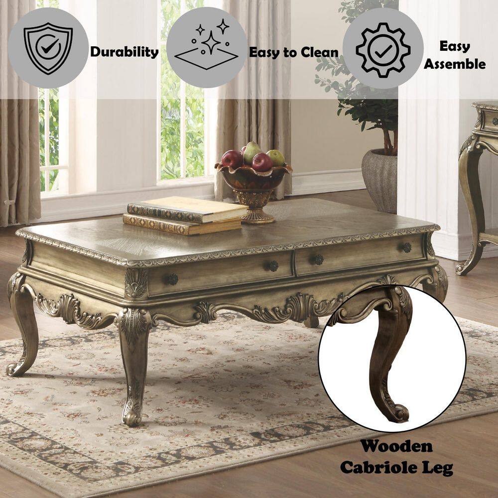 Vintage Oak Rectangular Coffee Table with Cabriole Legs and Storage