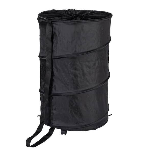 Household Essentials Black 18.1 in. x 31.1 in. x 31.1 in. Polyester Minimalist Round Rolling Pop Up Laundry Room Hamper