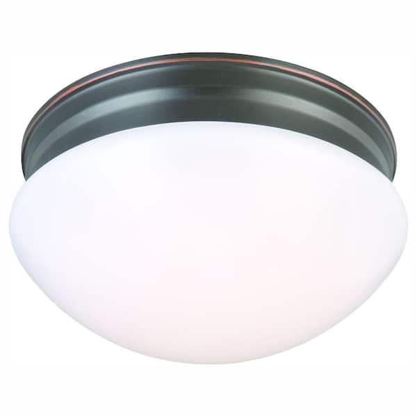 Commercial Electric 9 in. 120-Watt Equivalent Oil-Rubbed Bronze Integrated LED Mushroom Flush Mount with White Acrylic Shade