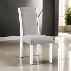 Gray and White Linen Wooden Frame Dining Chair (Set of 2)