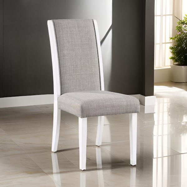 Benjara Gray and White Linen Wooden Frame Dining Chair (Set of 2)