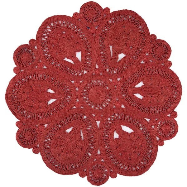 Natural Fiber Rust 5 ft. x 5 ft. Woven Floral Round Area Rug