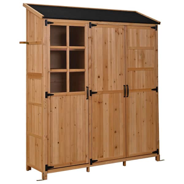 Piroj 60.6 in. W x 19.3 in. D x 71.6 in. H Natural Solid Wood Outdoor Storage Cabinet with Workstation