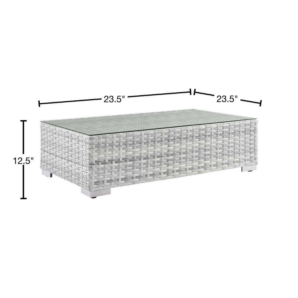 Convene Light Gray Wicker Outdoor Coffee Table with Glass Top