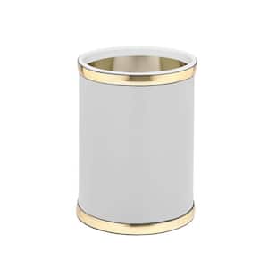 Sophisticates 8 Qt. White and Polished Brass Round Waste Basket