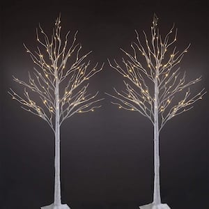 8 ft. Pre-Lit LED Birch Tree Artificial Christmas Tree with Flexible Branches and 132-Warm White LED Light (2-Pieces)