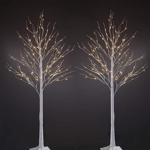5 Feet Pre-lit White Twig Birch Tree with 72 LED Lights for Christmas -  Costway