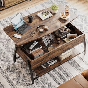 41.56 in. Rustic Brown Rectangle Wood Coffee Table with Lift Top and Open Storage Shelf