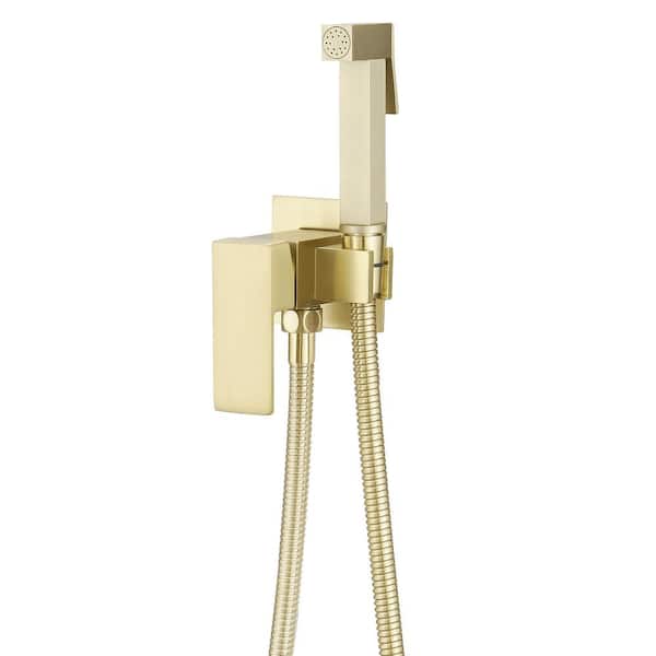 BWE Wall Mount Handheld Bidet Attachment Single-Handle Bidet Faucet with Handle and Mixer Body in Brushed Gold