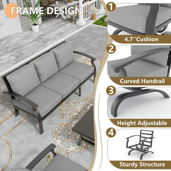 Halmuz 5-Seat Outdoor Iron Conversation Sofa Set with Rectangular